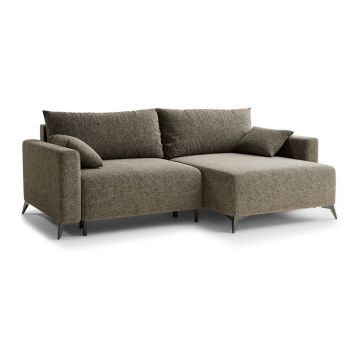 Colțar maro extensibil/cu spațiu de depozitare cu tapițerie din chenille (cu colț pe partea dreaptă/cu șezlong) Leon – Maison de Rêve