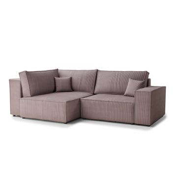 Colțar mov extensibil/cu spațiu de depozitare cu tapițerie din catifea reiată (cu colț pe partea stângă/în formă de ”L”) Tonga – Maison de Rêve