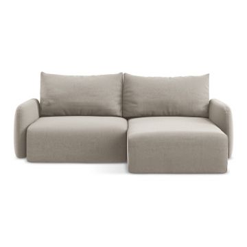 Colțar taupe extensibil/cu spațiu de depozitare cu tapițerie din catifea (cu colț pe partea dreaptă/cu șezlong) Kalena – Makamii