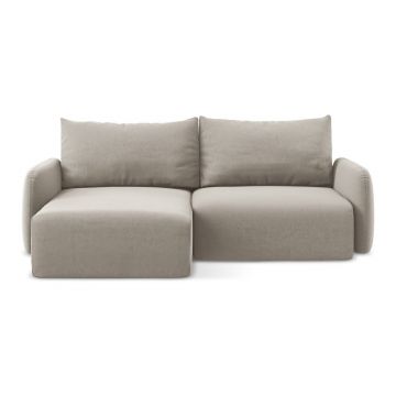 Colțar taupe extensibil/cu spațiu de depozitare cu tapițerie din catifea (cu colț pe partea stângă/cu șezlong) Kalena – Makamii