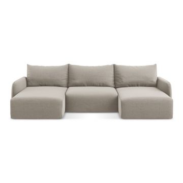 Colțar taupe extensibil/cu spațiu de depozitare cu tapițerie din catifea (în formă de 