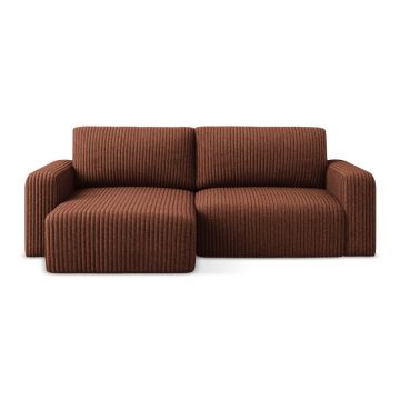 Colțar teracotă extensibil/cu spațiu de depozitare cu tapițerie din catifea reiată (cu colț pe partea stângă/cu șezlong) Kona – Makamii