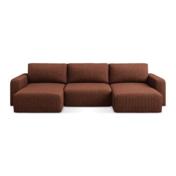 Colțar teracotă extensibil/cu spațiu de depozitare cu tapițerie din catifea reiată (în formă de 