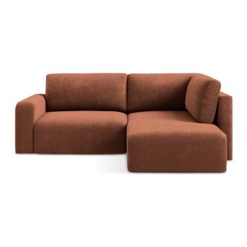 Colțar teracotă extensibil/cu spațiu de depozitare cu tapițerie din chenille (cu colț pe partea dreaptă/în formă de ”L”) Kona – Makamii