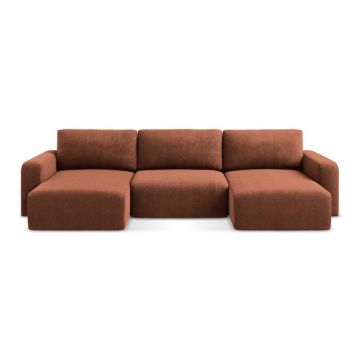 Colțar teracotă extensibil/cu spațiu de depozitare cu tapițerie din chenille (în formă de 