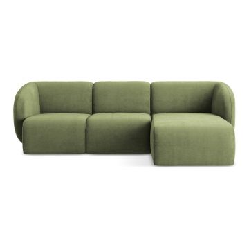 Colțar verde cu tapițerie din chenille (cu colț pe partea dreaptă/cu șezlong) Lani – Makamii