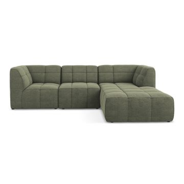 Colțar verde cu tapițerie din țesătură bouclé (cu colț pe partea dreaptă/cu șezlong) Aloha – Makamii