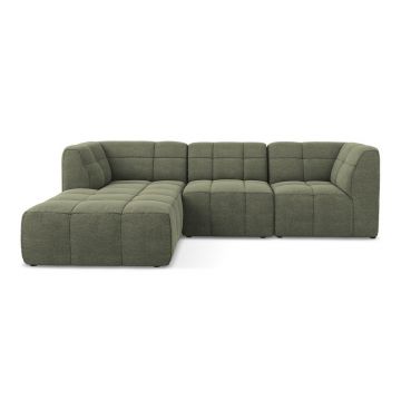 Colțar verde cu tapițerie din țesătură bouclé (cu colț pe partea stângă/cu șezlong) Aloha – Makamii