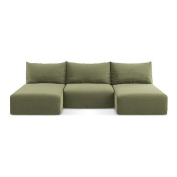 Colțar verde extensibil/cu spațiu de depozitare cu tapițerie din catifea (în formă de 