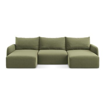 Colțar verde extensibil/cu spațiu de depozitare cu tapițerie din catifea (în formă de 