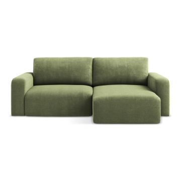Colțar verde extensibil/cu spațiu de depozitare cu tapițerie din chenille (cu colț pe partea dreaptă/cu șezlong) Kona – Makamii