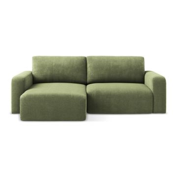 Colțar verde extensibil/cu spațiu de depozitare cu tapițerie din chenille (cu colț pe partea stângă/cu șezlong) Kona – Makamii