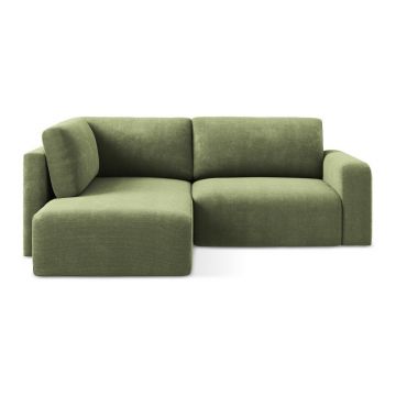 Colțar verde extensibil/cu spațiu de depozitare cu tapițerie din chenille (cu colț pe partea stângă/în formă de ”L”) Kona – Makamii