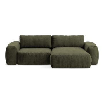 Colțar verde extensibil cu tapițerie din chenille (cu colț pe partea dreaptă/cu șezlong) Kuki – Makamii