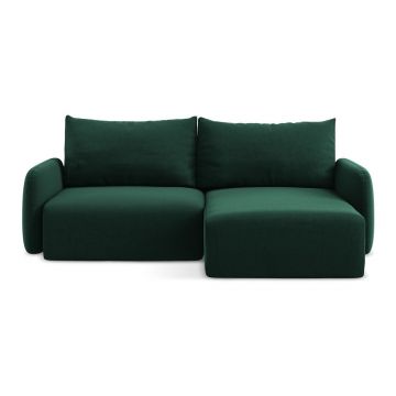 Colțar verde închis extensibil/cu spațiu de depozitare cu tapițerie din catifea (cu colț pe partea dreaptă/cu șezlong) Kalena – Makamii