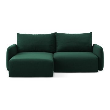 Colțar verde închis extensibil/cu spațiu de depozitare cu tapițerie din catifea (cu colț pe partea stângă/cu șezlong) Kalena – Makamii