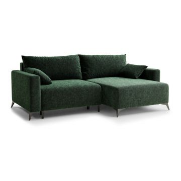 Colțar verde închis extensibil/cu spațiu de depozitare cu tapițerie din chenille (cu colț pe partea dreaptă/cu șezlong) Leon – Maison de Rêve