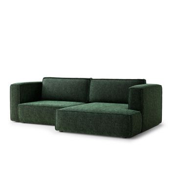 Colțar verde închis extensibil/cu spațiu de depozitare cu tapițerie din chenille (cu colț pe partea dreaptă/cu șezlong) Velto – Maison de Rêve