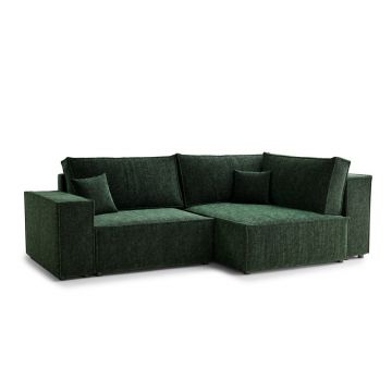 Colțar verde închis extensibil/cu spațiu de depozitare cu tapițerie din chenille (cu colț pe partea dreaptă/în formă de ”L”) Tonga – Maison de Rêve