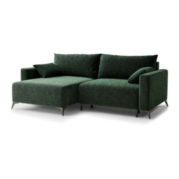 Colțar verde închis extensibil/cu spațiu de depozitare cu tapițerie din chenille (cu colț pe partea stângă/cu șezlong) Leon – Maison de Rêve