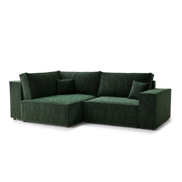 Colțar verde închis extensibil/cu spațiu de depozitare cu tapițerie din chenille (cu colț pe partea stângă/în formă de ”L”) Tonga – Maison de Rêve