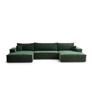 Colțar verde închis extensibil/cu spațiu de depozitare cu tapițerie din chenille (în formă de 