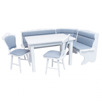 Coltar Bucatarie Dortmund Alb - Set cu Masa Extensibila si Scaune