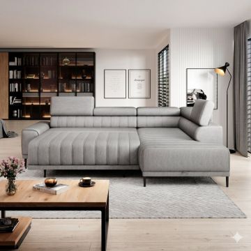 Coltar extensibil CALDO mini, 272x178x99 cm, materiale personalizabile, gama Premium, cu lada depozitare si tetiere reglabile