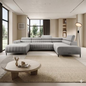 Coltar extensibil CALDO XL, 342X200X99 cm, materiale personalizabile, gama Premium, cu lada depozitare si tetiere reglabile