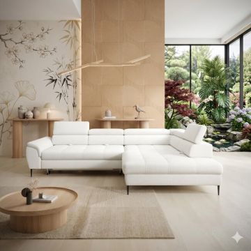 Coltar extensibil EMPOLI L, 289X218X94 cm, materiale personalizabile, gama Premium, cu lada depozitare si tetiere reglabile