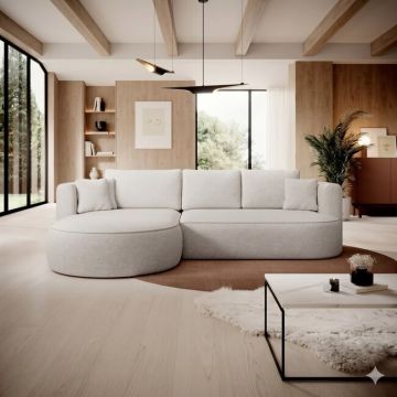 Coltar extensibil FIORE,284X183X82 cm, sezlong stanga, stofa catifelata, gama Premium, cu lada depozitare