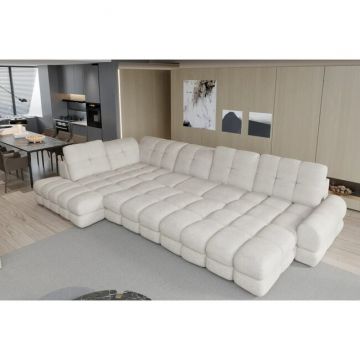 Coltar extensibil TOLLO XL, 400X217X105 cm, sezlong stanga, stofa catifelata, cu lada depozitare si reglaj electric