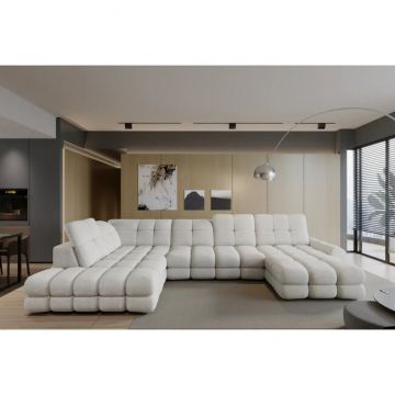 Coltar extensibil TOLLO XL, 400X217X105 cm, sezlong stanga, stofa catifelata, cu lada depozitare si reglaj electric