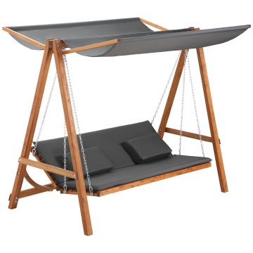Outsunny Balansoar de Grădină pentru 3 Persoane, Design Modern cu Structură Gri și Teck, Confortabil, 225.5x113x180 cm | Aosom Romania