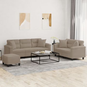 vidaXL Set de canapele cu perne, 3 piese, gri taupe, microfibră