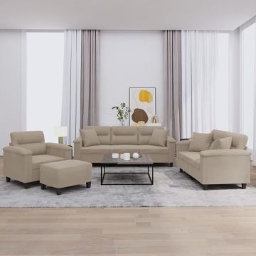 vidaXL Set de canapele cu perne, 4 piese, gri taupe, microfibră