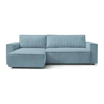 Colțar verde mentă extensibil/cu spațiu de depozitare cu tapițerie din catifea reiată Nihad – Bobochic Paris