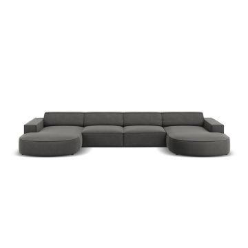 Colțar gri cu tapițerie din catifea (cu șezlong în formă de 