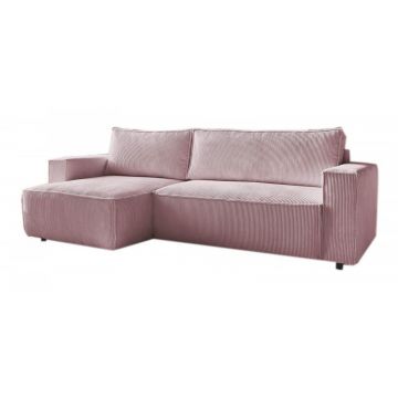 Colțar roz extensibil cu tapițerie din catifea reiată (cu colț variabil) Nihad – Bobochic Paris