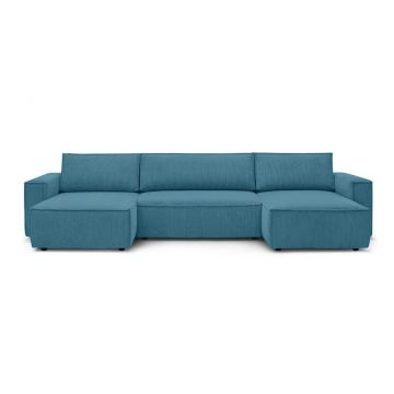 Colțar turcoaz extensibil cu tapițerie din catifea reiată Nihad – Bobochic Paris