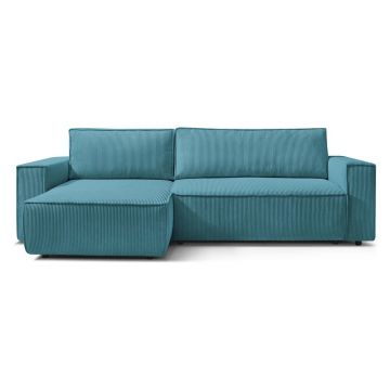 Colțar turcoaz extensibil cu tapițerie din catifea reiată Nihad – Bobochic Paris