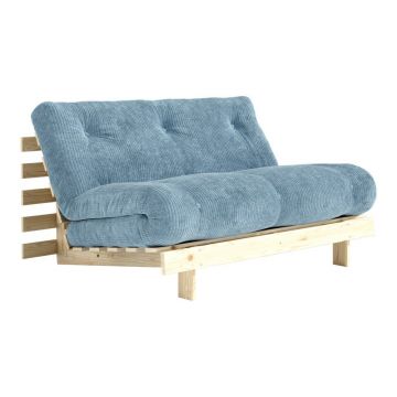 Canapea albastru-deschis extensibilă cu tapițerie din catifea reiată 140 cm Roots – Karup