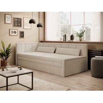 Canapea extensibila brat stanga 3 locuri ELTAP, Fulgeo, 214x82x77 cm, lemn/catifea din poliester, bej