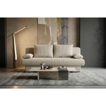 Canapea Extensibilă, textil, material pe bază de lemn, crem