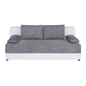 Canapea Extensibilă, textil, material pe bază de lemn, gri, alb