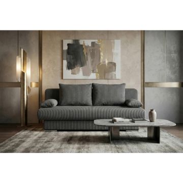 Canapea Extensibilă, textil, material pe bază de lemn, gri închis
