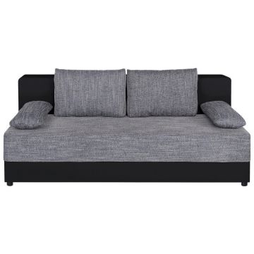 Canapea Extensibilă, textil, material pe bază de lemn, gri, negru
