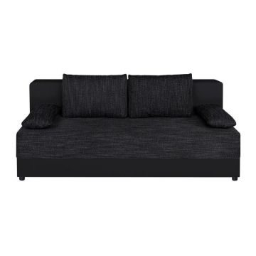 Canapea Extensibilă, textil, material pe bază de lemn, negru