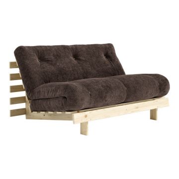 Canapea maro închis extensibilă cu tapițerie din catifea reiată 140 cm Roots – Karup