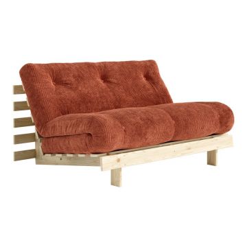 Canapea teracotă extensibilă cu tapițerie din catifea reiată 140 cm Roots – Karup
